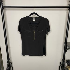Anne Klein Slinky Black Zip Up Top